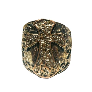 Herren Vintage Kreuz Schild Ring gemischt Metall Größe 7,5 christlich religiös - Bild 1 von 13