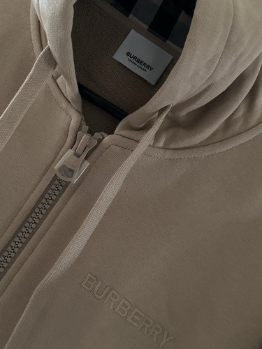 FELPA CON CAPPUCCIO BURBERRY AUTENTICA HOVE CHECK LOGO RICAMATO ZIP SM MORBIDA FULVO NUOVA + ETICHETTE