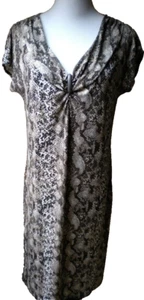 DANA BUCHMAN Brown Snake Print Shift Dress Cap-Sleeve Poly Blend K-Length Sz M. - Picture 1 of 15