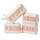 4Pcs Preppy Patch Varsity Letter Makeup Bag Sewn with Skin+hair+face+stuff