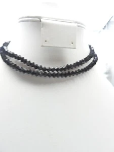 Doppelstrang Schwarz Kristall Perlen Choker Halskette Vintage - Bild 1 von 5
