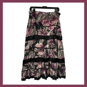 Vintage Satin & Velvet Maxi Skirt Whimsigoth Witchy Lace Black Floral Size 12 - Picture 1 of 11