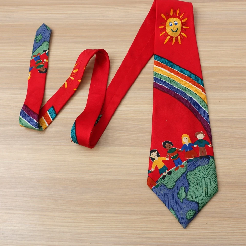 Corbata Save The Children para hombre roja seda gente arte niños planeta sol AMPLIO EE. UU. Foto 1 de 4