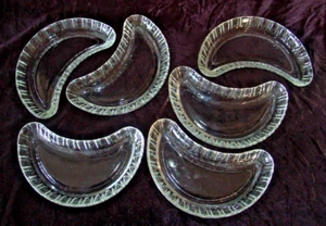 Set of 6 ~ Side Salad Plates ~ Crescent Bone Dishes ~ Clear Glass w Scallop Rim - Picture 1 of 4