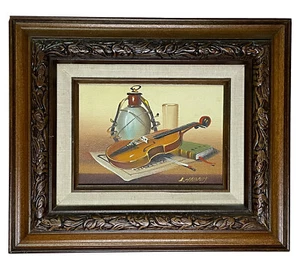 L. Habady Vintage Original Oil on Board Still Life Painting Violin Signed Framed - Picture 1 of 10