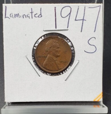1947 S Lincoln Wheat Cent Circ Coin Laminated Planchet Error VF Circ - Image 1 of 4