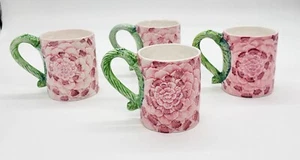 Seymour Mann Chrysanthemum Coffee Mugs Cups Set of (4) 1992 Pink & Green - Picture 1 of 12