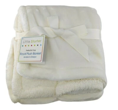 Little Starter Baby Blanket Cream Royal Plush Sherpa 30 x 40 in. NWT - Image 1 of 4