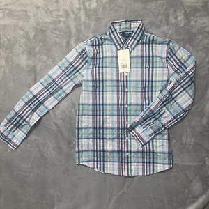 Boys L Plaid Button Down Shirt NWT Crown Embroidered Preppy Pastel Long Sleeve - Picture 1 of 8