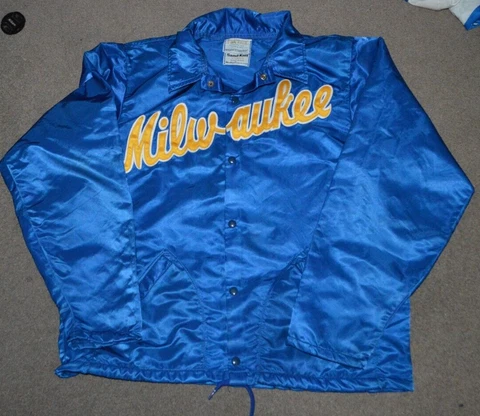 Vtg Milwaukee Brewers Sand Knit Satin Style Jacket XL Cover