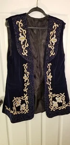 Vintage Hugo Boss, M/L, Vest, Navy Blue, Embroidered floral white and gold. - Picture 1 of 6