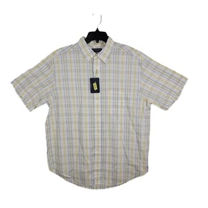 Roundtree and Yorke SZ L Short Sleeve Yellow, Blue Plaid Button Up Pocket Shirt - Picture 1 of 11