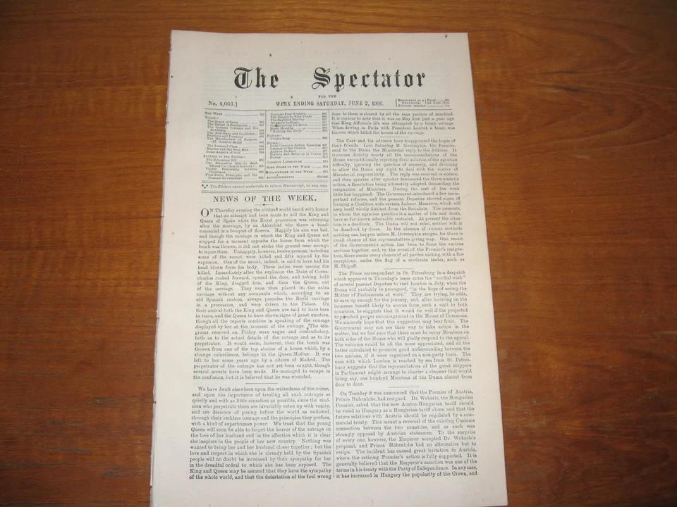 1906 Spectator (London) King & Queen of Spain, Aspects of Golf, German Colonies - Image 1 of 1