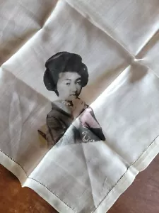 Japanese Geisha Girl Vintage 1950's Silk Handkerchief - Picture 1 of 2