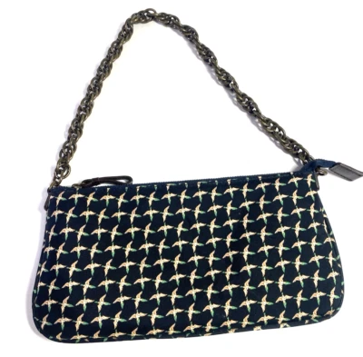 J Crew Silk Handbag Navy Birds Ducks in Flight Bronze Chain Strap Shoulder Purse - Image 1 of 4