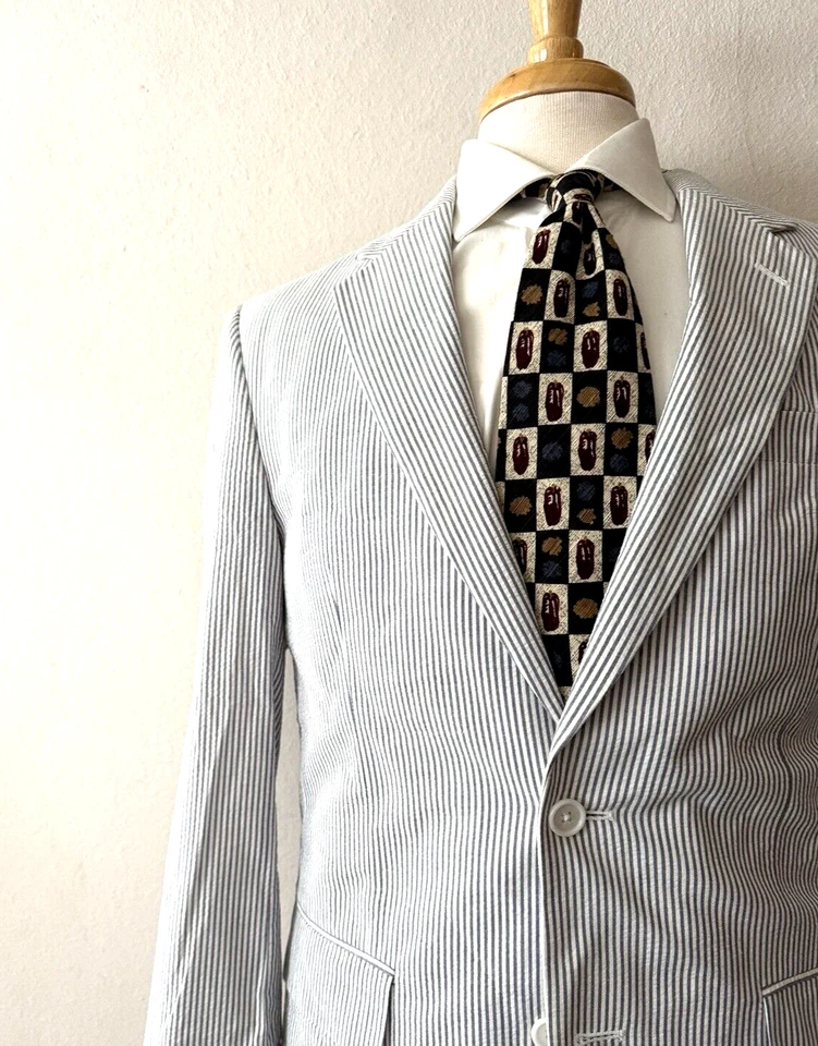 Jos. A. Bank 泡泡纱运动外套夹克男式 39R 白色蓝色棉质 2 按钮 — 第 1/4 张图片