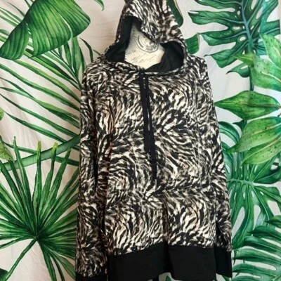 Jones NY Sport 1X Abstract Brown Black Pullover Fall Active Hoodie Sweatshirt - Image 1 of 4