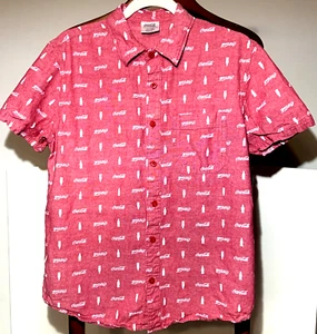 COCA-COLA Mens Shirt Small Red Button Down Logo All Over Print Short Sleeve - Picture 1 of 4