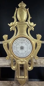 Baromètre Thermomètre Louis XVI Bois Doré XVIIIeme Ancien Pendule Blason - Imagen 1 de 9