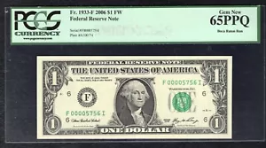 FR. 1933-F 2006 $1 FW FRN ATLANTA, GA “LOW SERIAL #5756” PCGS GEM UNC-65PPQ - Picture 1 of 2