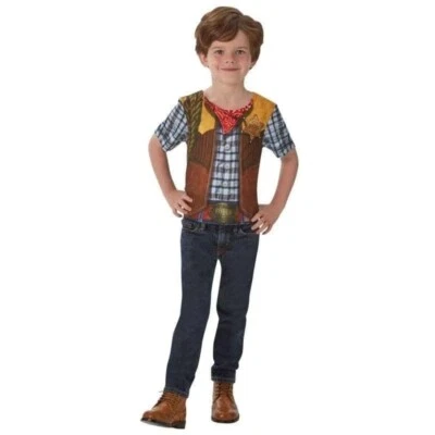 Rubies Official Printed Cowboy Tee Shirt T-Shirt Fancy Dress Costume Age 7-8 - Image 1 of 2