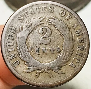 1864 Two Cent Piece 2C Civil War Date Large Motto US Copper Coin CC26568 - Picture 1 of 4