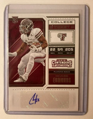 Chase Edmonds AUTO~RC Contenders College Ticket 2018 Rookie Autograph SP Draft - Image 1 of 3