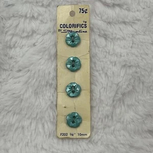Colorifics, Streamline, 3/8" Teal, Flower F202, Vintage Buttons, Set of 4 - Picture 1 of 4