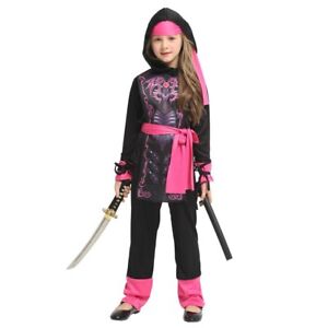 Kids Pink Dragon Samurai Ninja Costume Girls Anime Cosplay Halloween Fancy Dress