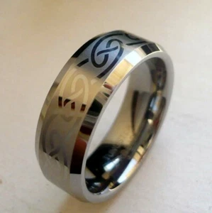 TUNGSTEN CARBIDE MEN'S BRUSHED FINISH CELTIC KNOTT 8MM WEDDING BAND SIZE 8-14 - Picture 1 of 1