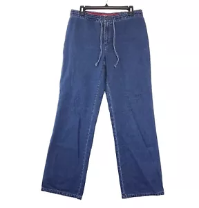 Anne Klein Womens Sz M Stretch Wide-Leg Trouser Blue Jean Tie Front Back Pocket - Picture 1 of 17