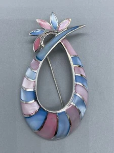 Vintage Sterling Silver 925 Pink & Blue Enamel Pin Brooch - Picture 1 of 9