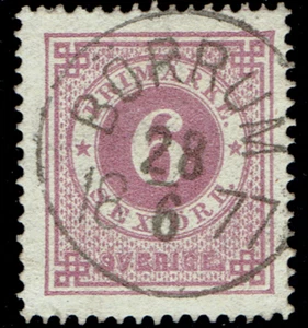 SWEDEN - 1872 - NUMERAL - 6o Vio - Sc #20 - Used VF - CV $41 - Picture 1 of 2