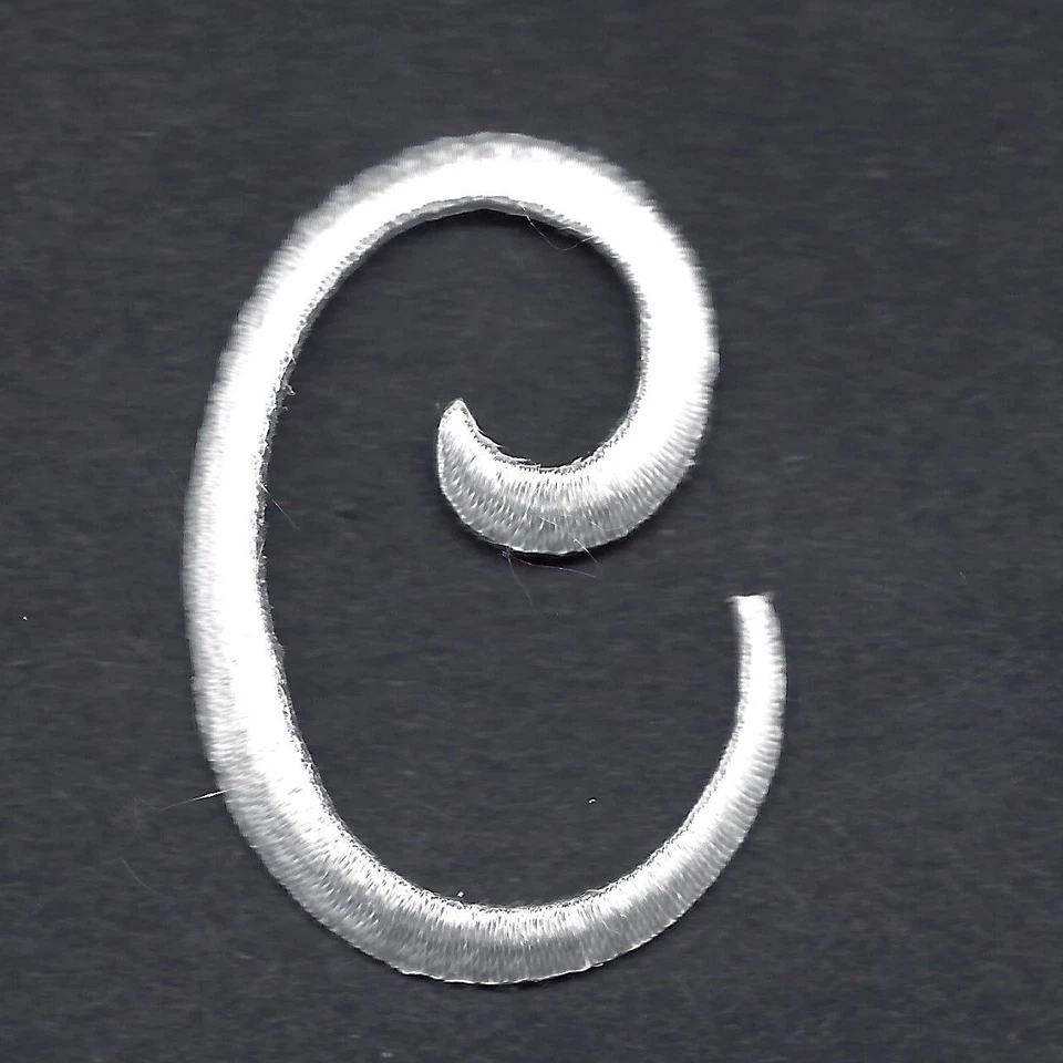 SCRIPT LETTERS - White  Script Letter "C" - Iron On Embroidered Applique - Image 1 of 1