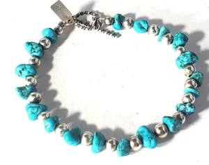 9.6 G Vtg Sterling Silver Beaded Turquoise Bracelet Lot 7.5" 7/1 - Imagen 1 de 5