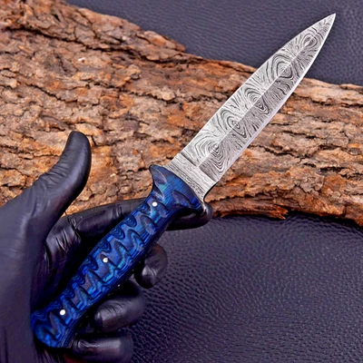 HAND FORGED DAMASCUS STEEL BLADE DAGGER HUNTING BOOT KNIFE WOOD HANDLE - Image 1 of 4