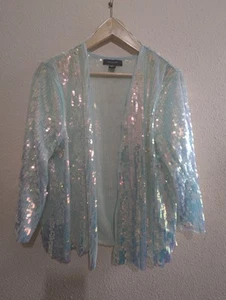 PRIMARK IRIDESCENT SEQUIN KIMONO Sparkly MERMAID FESTIVAL JACKET Aqua Large - Picture 1 of 7