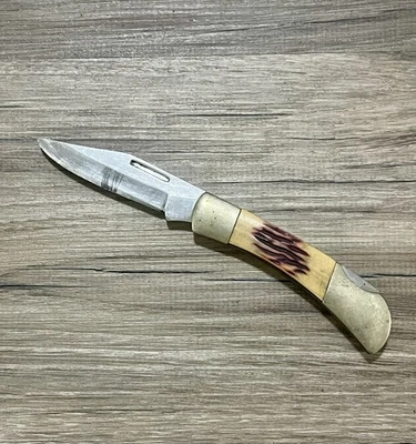 Vintage Faux Stag Single Blade Folding Pocket Knife Stainless 2” Lockback Blade - Image 1 of 4