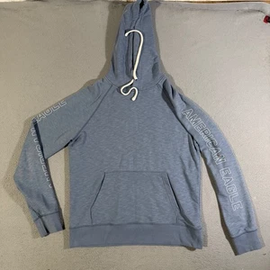 American Eagle Men's Blue Pullover Hoodie Size Med Sleeve Logo Casual Activewear - Picture 1 of 6