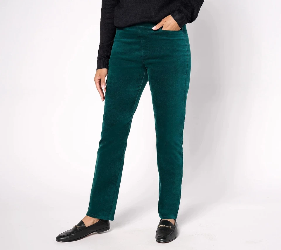 Calça jeans & Co. Petite Stretch veludo perna reta verde pato M usada - Imagem 1 de 1