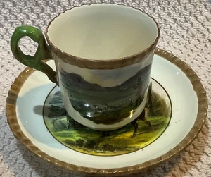 Fox Hunt Hunting Copeland Spode Demitasse Cup and Saucer  Brown Rim The Find - Picture 1 of 7