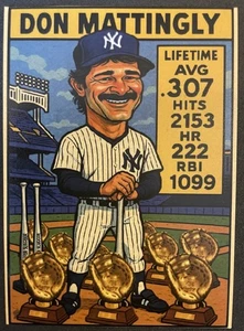 Yankees Caricatures Custom Card - Don Mattingly Lifetime Statistics - Picture 1 of 2
