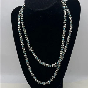 Vintage 38" Türkis + Milchglas facettierte gedrehte Kette lange Halskette - lesen - Bild 1 von 3