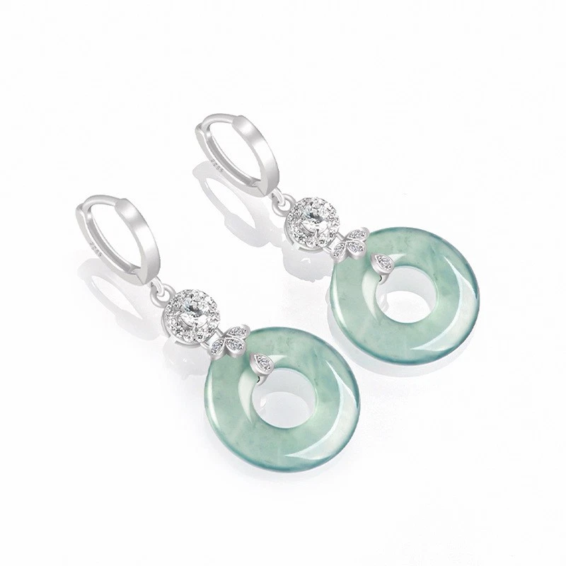 Pendientes de aro de jade azul de lujo de jadeíta S925 con incrustaciones de plata gota colgante fiesta Foto 1 de 1