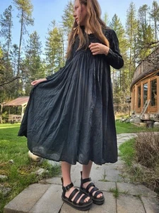Vintage 90s Hippie Goth Celestial Dress S M 100% Cotton Black - Picture 1 of 7