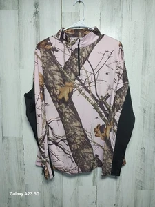 Women’s Mossy Oak Breakup Camo 1/4 Zip Pullover Pink Hunting Size Large - Picture 1 of 5
