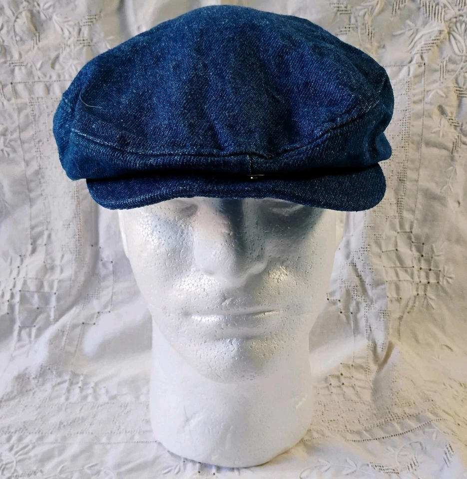 Vintage Denim Cap Hat Size 7 1/4-7 3/8 LARGE Conductor Train Railroad USA Cabbie - Image 1 of 4