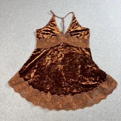 Vestido sin Mangas Intimately Free People Mujer Pequeño Marrón Terciopelo Encaje Camisa Halter Y2K Foto 1 de 4