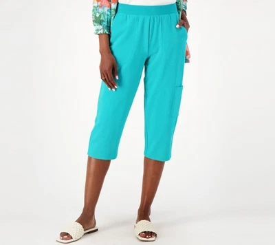 Pantalones para mujer Denim & Co. talla L Active French Terry cargo azul capri A275283 Foto 1 de 4