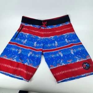 Pelagic Mens Board Shorts Size 36 Blue Red Stripe Fishing Print Swim Trunks - Picture 1 of 9